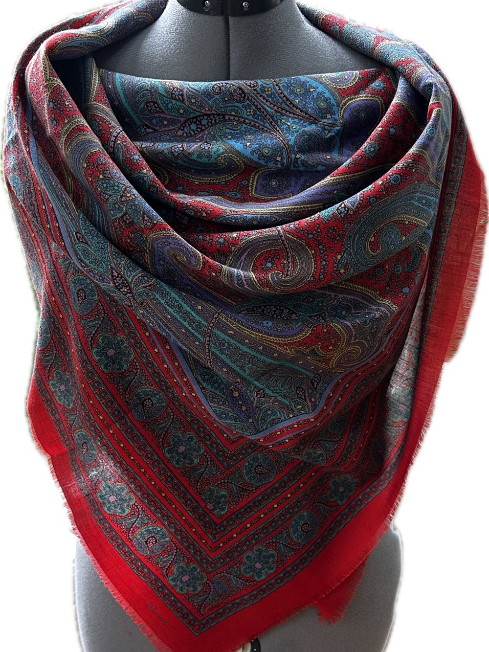 Women’s Paisley Print Square Scarf - Red and Blue